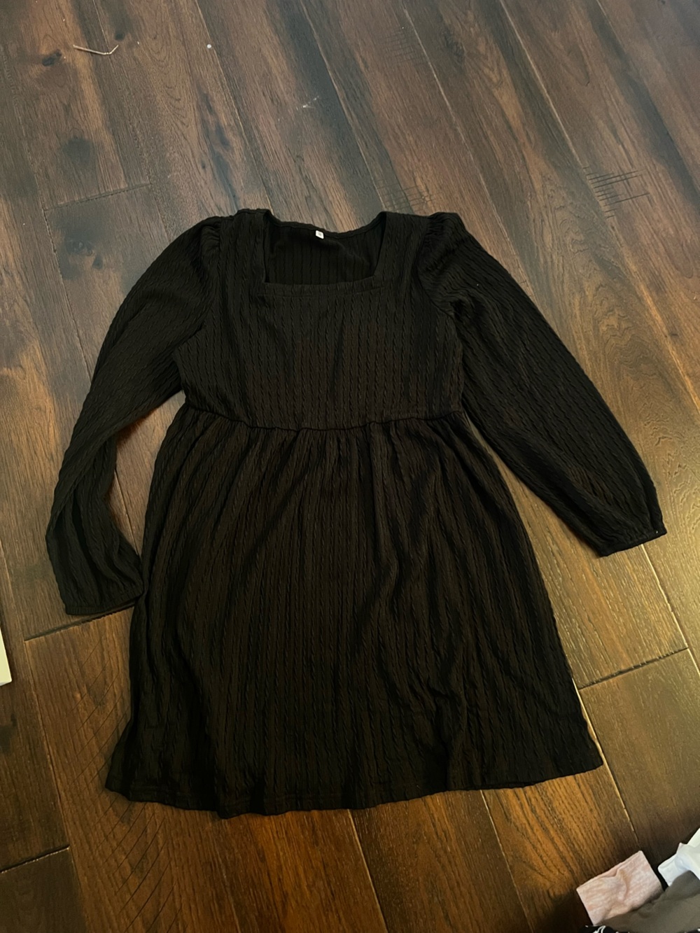 Black Long Sleeve Textured Empire-Waist Dress